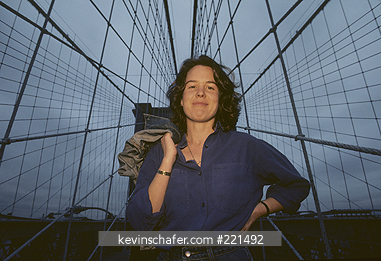 PEOPLE, WOMAN: Historian Jo Andrews, Brooklyn Bridge, New York City, New York.