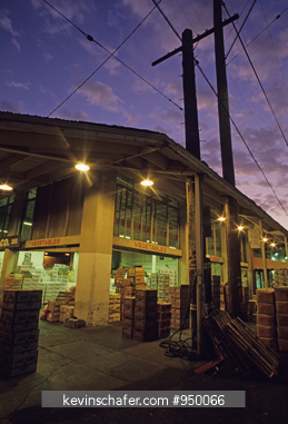 CALIFORNIA, USA: Produce market at night, Oakland, California.