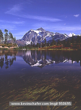 WASHINGTON: USA, Washington, Mt. Shuksan, 9127\' tall, North Cascades National Park from Picture Lake in fall.
