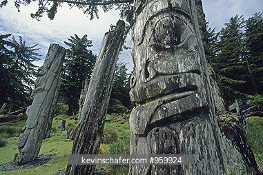 CANADA, BRITISH COLOMBIA: Totem poles, Ninstints world heritage site.
