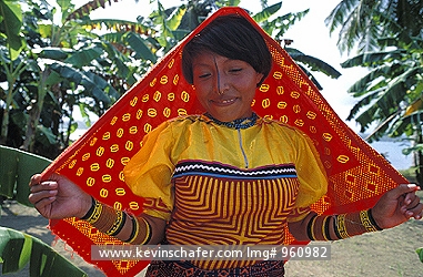 PANAMA: Panama, San Blas Islands, Kuna Indian girl who makes molas.