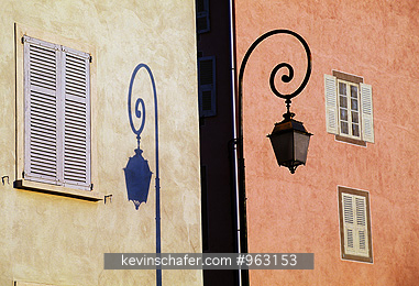 FRANCE, CORSICA: Ajaccio, street detail of lamp, windows.